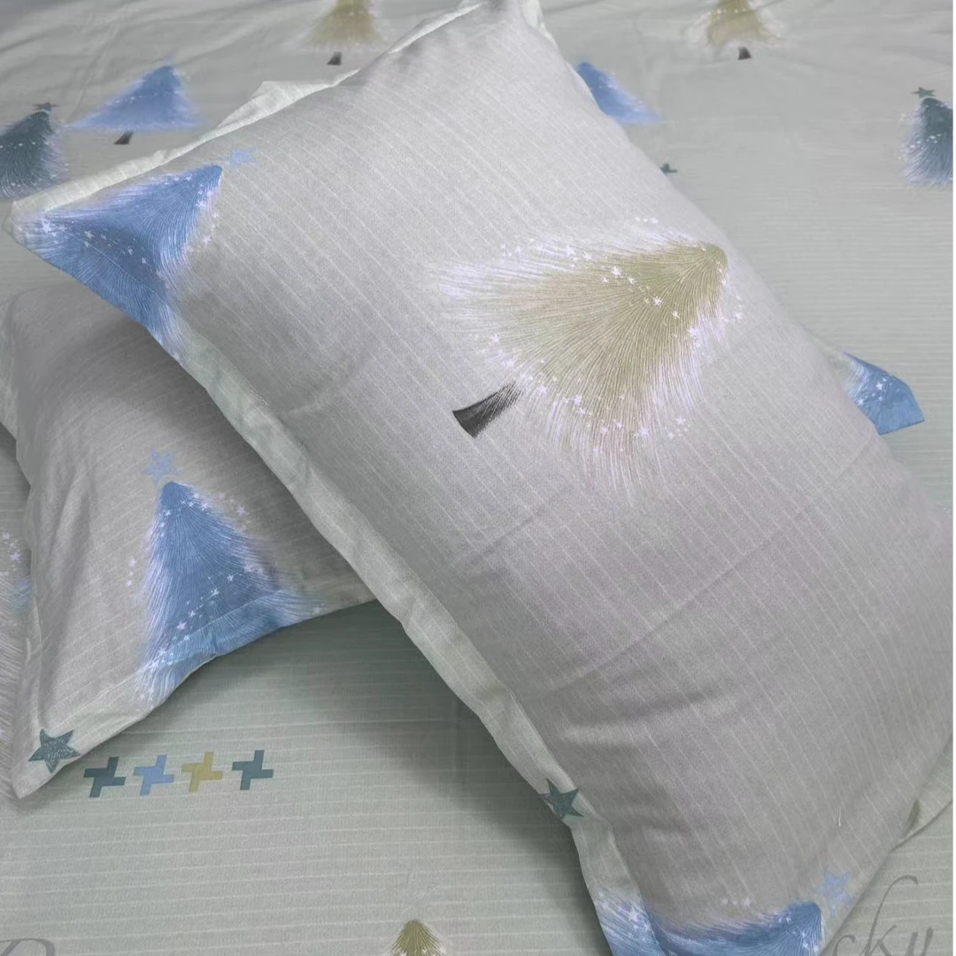 优选长绒棉奥绒磨毛双人枕套一对--圣诞树绿