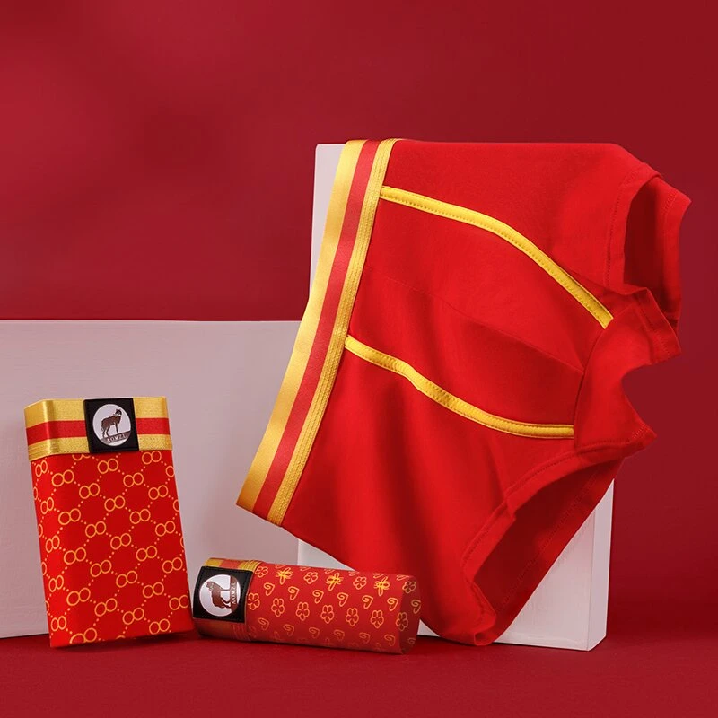 厂家直销本命年男士运动棉平角性感商务休闲四角短内裤头爆款