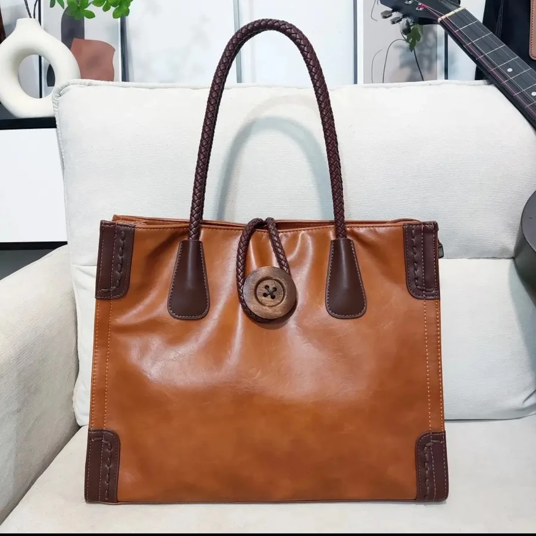 2024热卖款 真皮托特包 时尚百搭简约潮流休闲单肩大容量 大扣子#