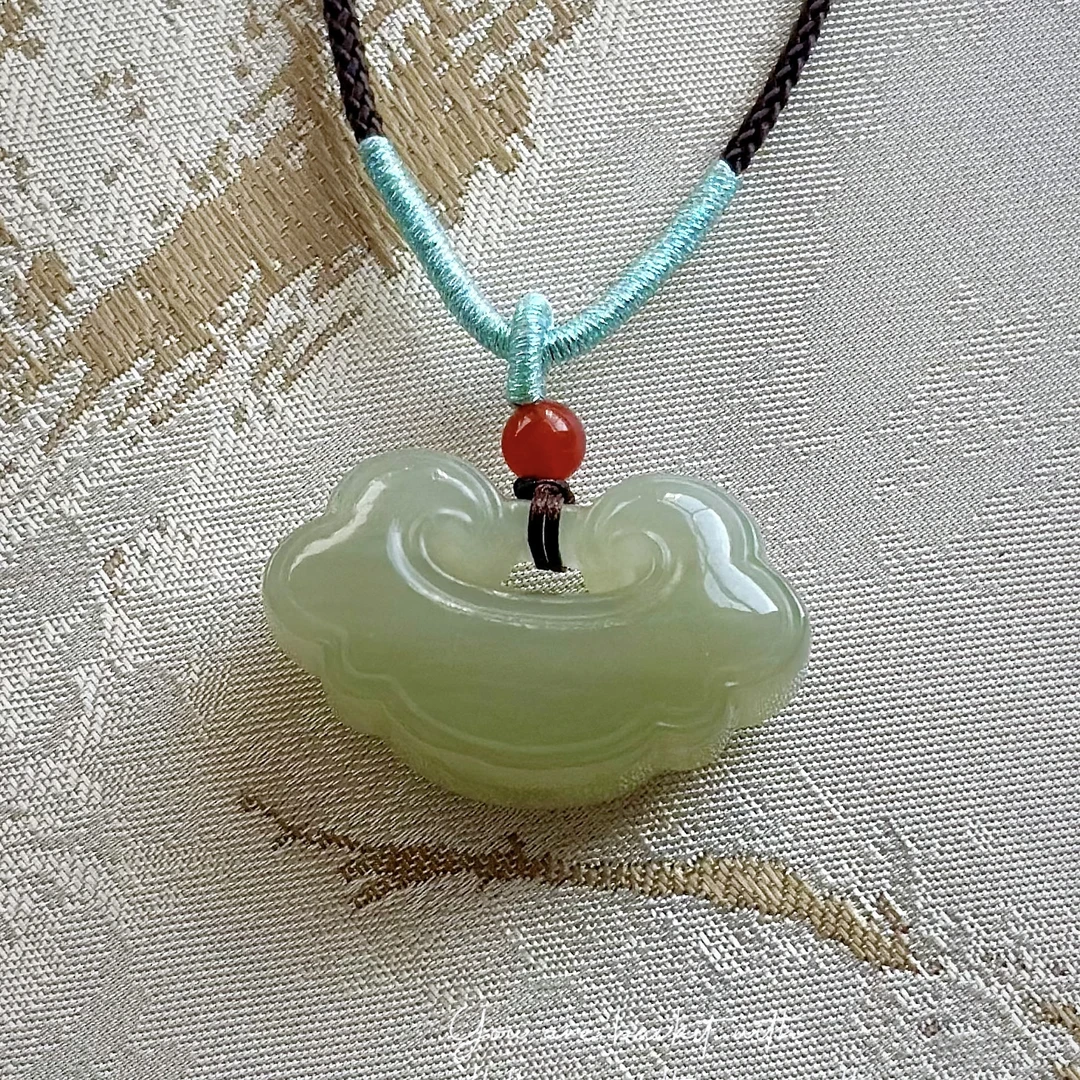 XiYue/和田玉青海老料晴水平安无事如意锁 多样性发一 含手工绳