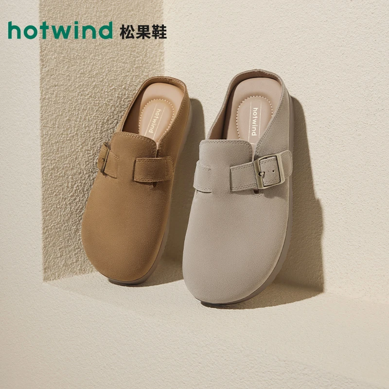 热风2024年秋季新款软底勃肯鞋复古包头拖鞋真皮通勤女鞋H02W4307