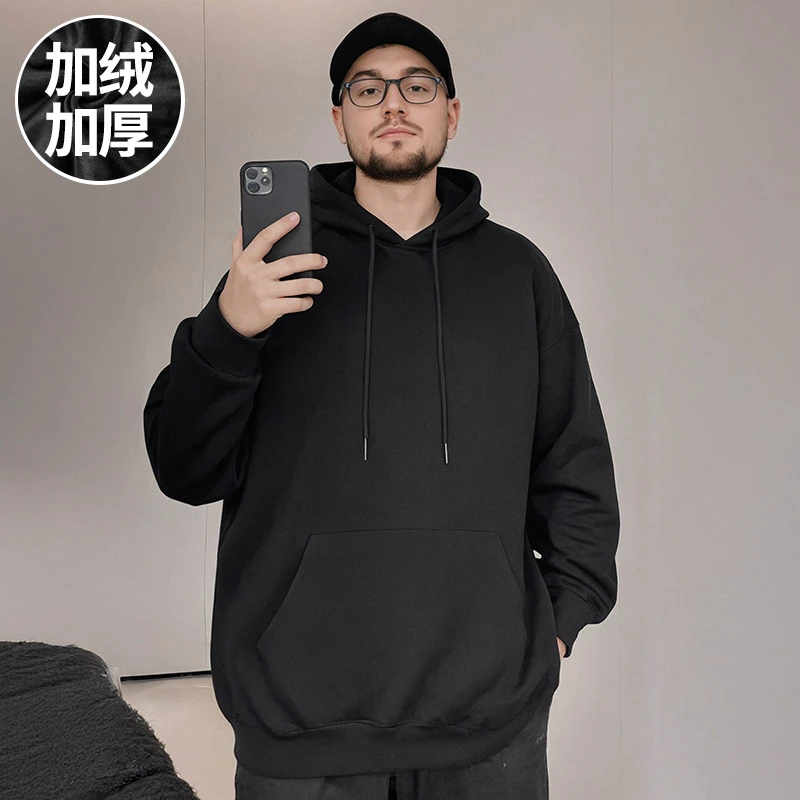 2024新款重磅帽衫纯色宽松加肥加大连帽卫衣男大码男装打底衫秋冬