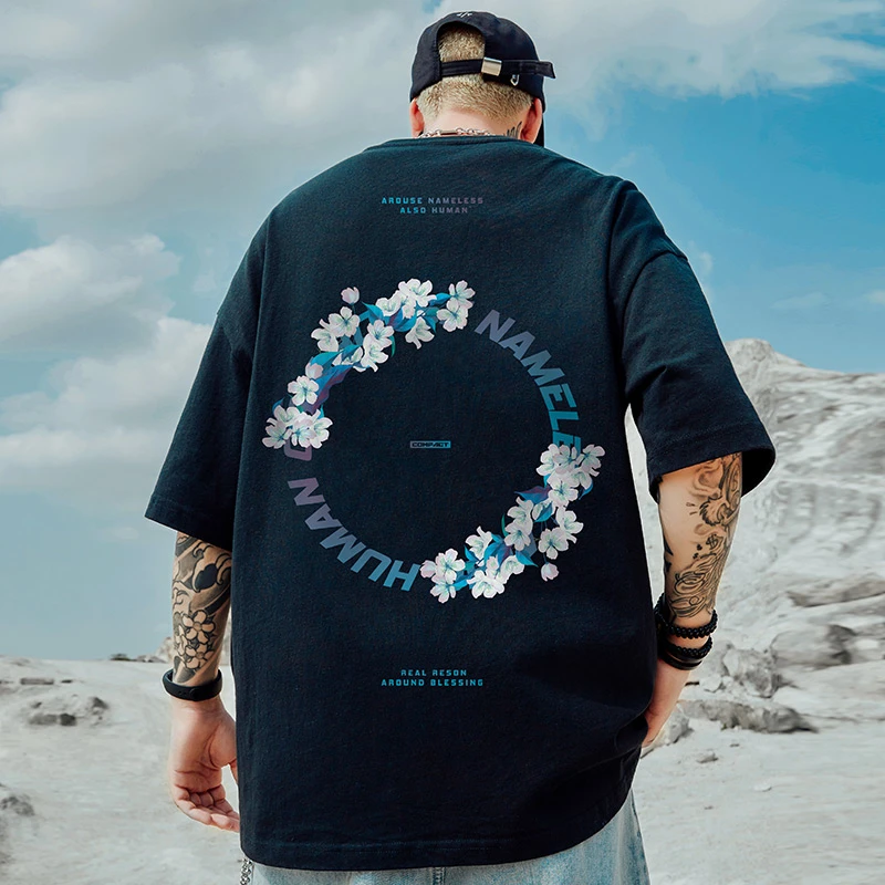 2024新款重磅美式潮牌宽松黑色T恤胖子短袖加肥加大码男装半袖夏