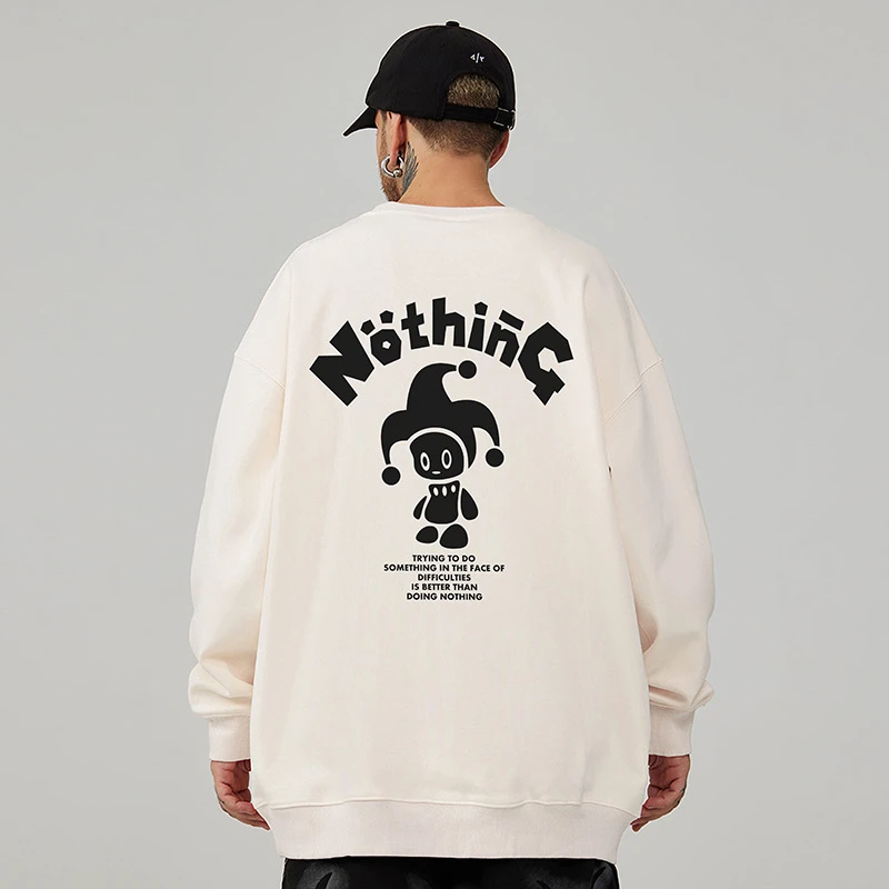 大码无帽美式潮牌胖子男装加绒潮流宽松国潮情侣圆领卫衣男春秋款