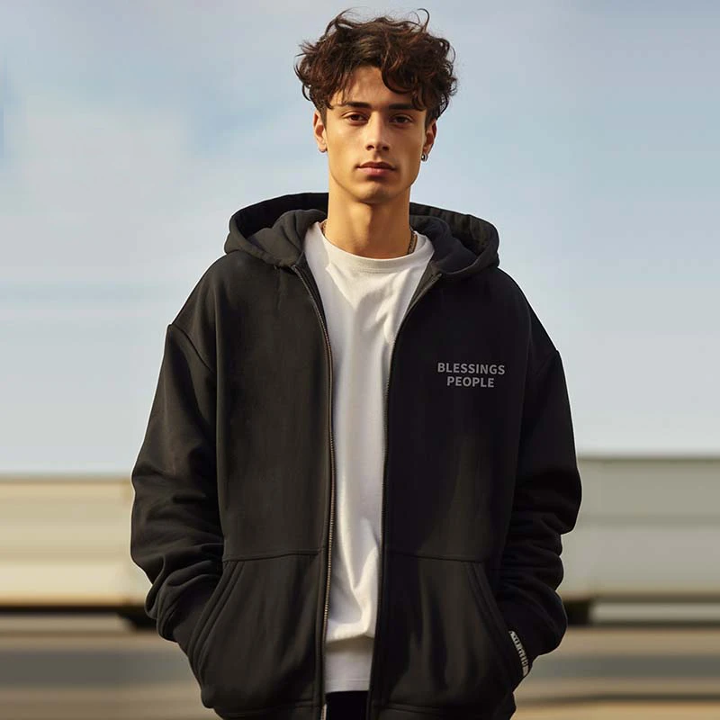 2024新款加肥加大码男装连帽胖子外套拉链卫衣宽松简约加绒春秋季