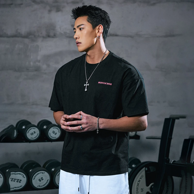 肌肉狗 运动休闲短袖T恤男潮牌夏季纯色简约宽松半袖训练健身衣服