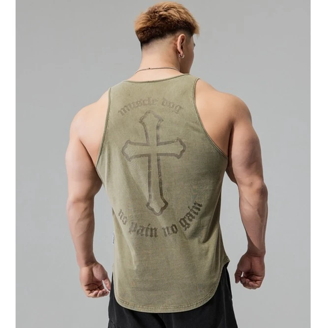 肌肉狗 运动背心男潮牌夏季美式洗水无袖坎肩宽松训练服健身上衣