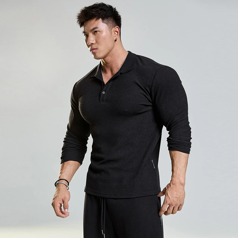 MUSCLEDOG肌肉狗 潮牌健身Polo领长袖T恤男冬季休闲运动训练上衣