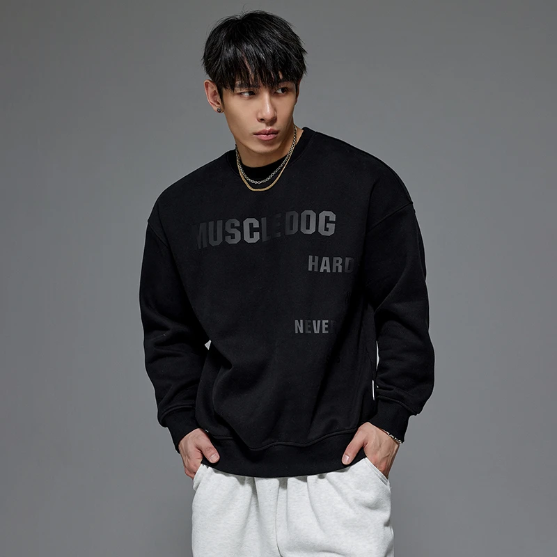肌肉狗 圆领卫衣男潮牌哑光印花宽松休闲运动健身套头衫训练服