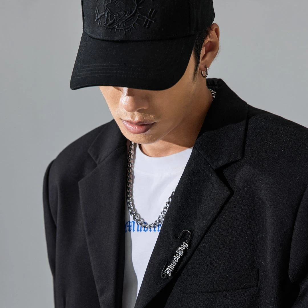 MUSCLEDOG肌肉狗 2022定制款 潮牌休闲宽松翻领印花男士西装外套