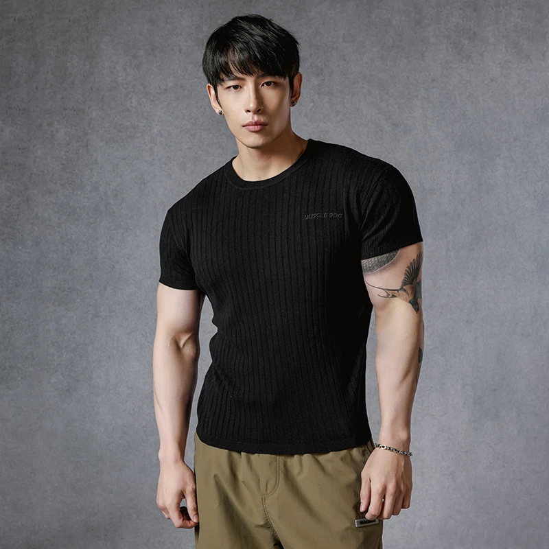 肌肉狗 运动T恤男夏季潮牌修身针织休闲健身短袖训练服健身上衣