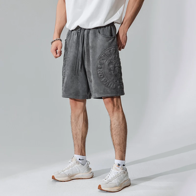 肌肉狗潮牌3D压花运动短裤男夏季薄款美式宽松休闲训练健身五分裤