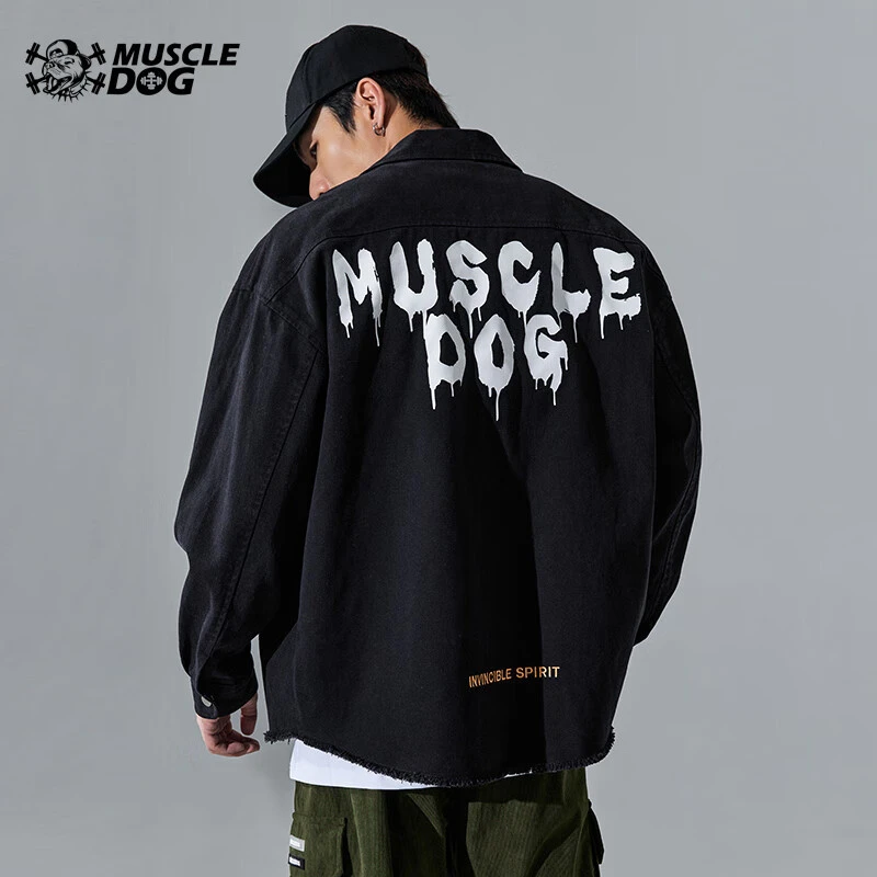 Muscledog肌肉狗 春秋季高街潮牌运动休闲薄款夹克宽松立领磨毛牛