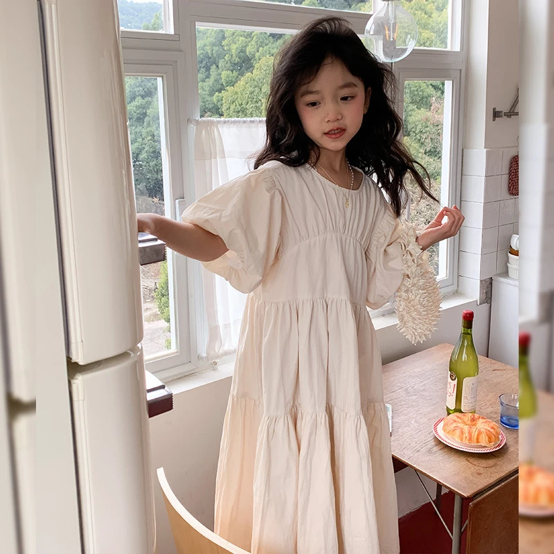 女童连衣裙儿童粉色灯笼袖公主裙2023春夏新款童裙A字裙女童裙装