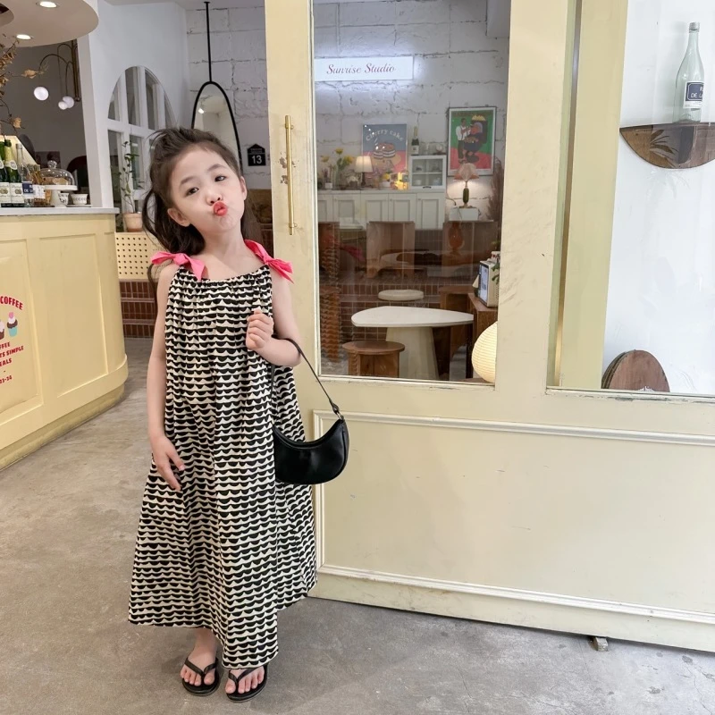 星月诺2025夏款夏季连衣裙潮范女棉韩版无袖撞色印花宽松气质童装
