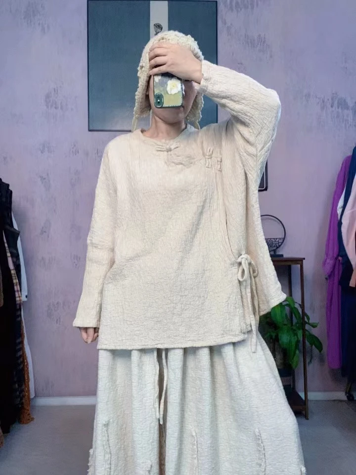 （一米推荐）2024秋冬新款上衣高克重宽松时尚加厚上衣+裤子百搭