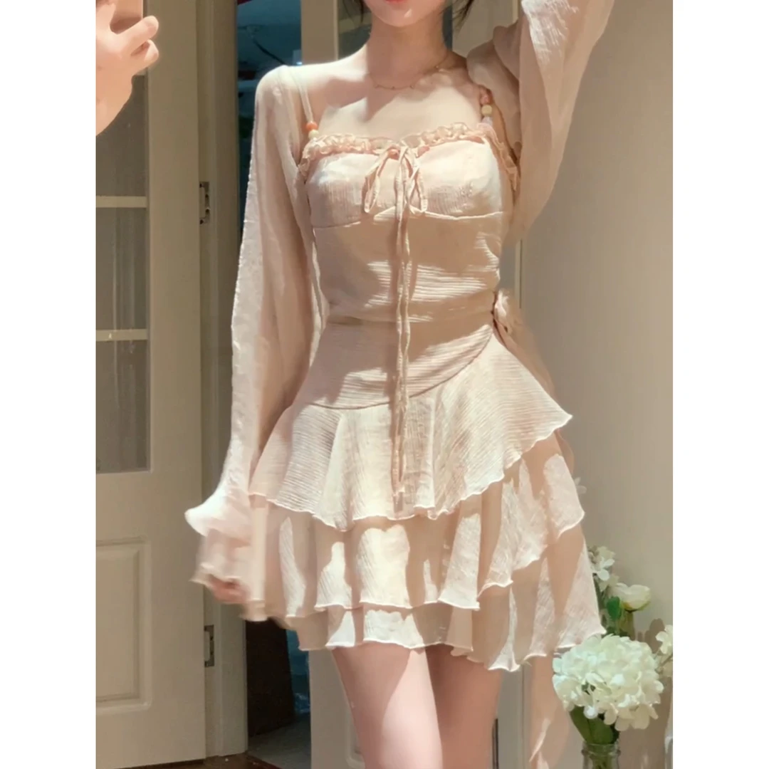 樱岛恋序 夏季温柔甜美小个子收腰显瘦小众连衣裙R2016L