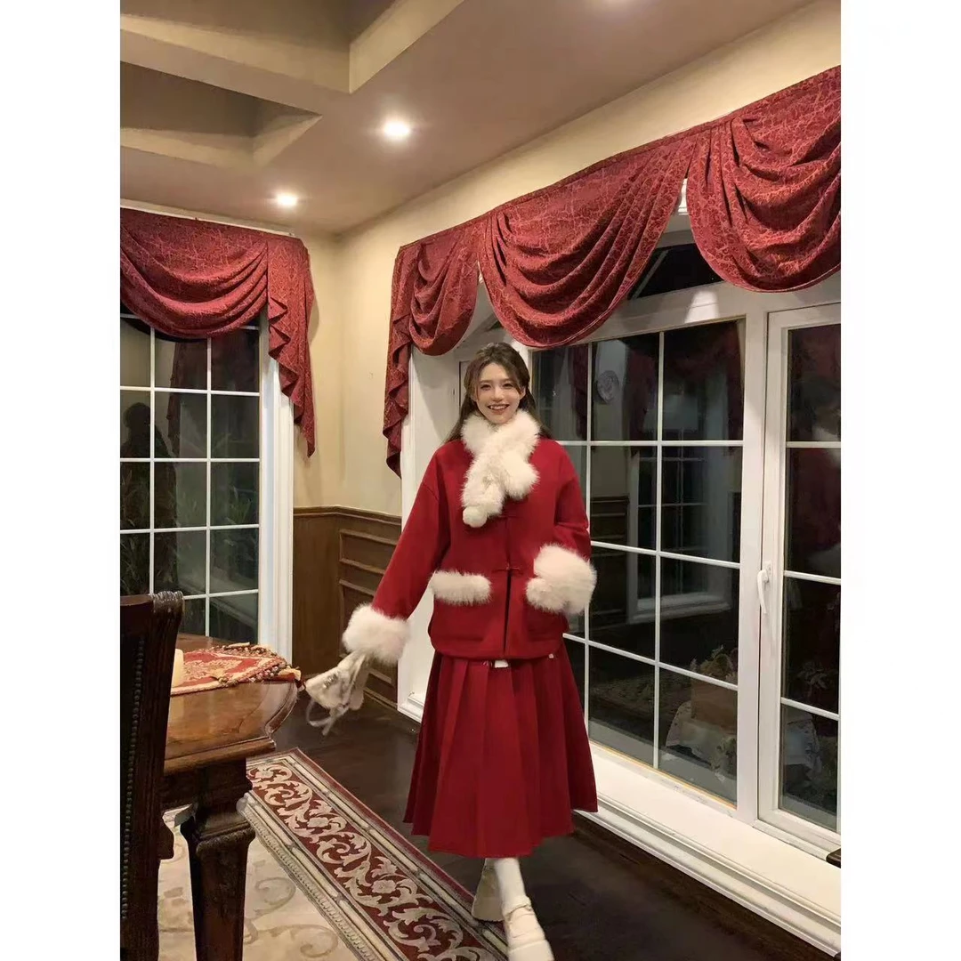 东方水墨圣诞款 冬季新中式宽松加厚秋冬厚外套 R6163H