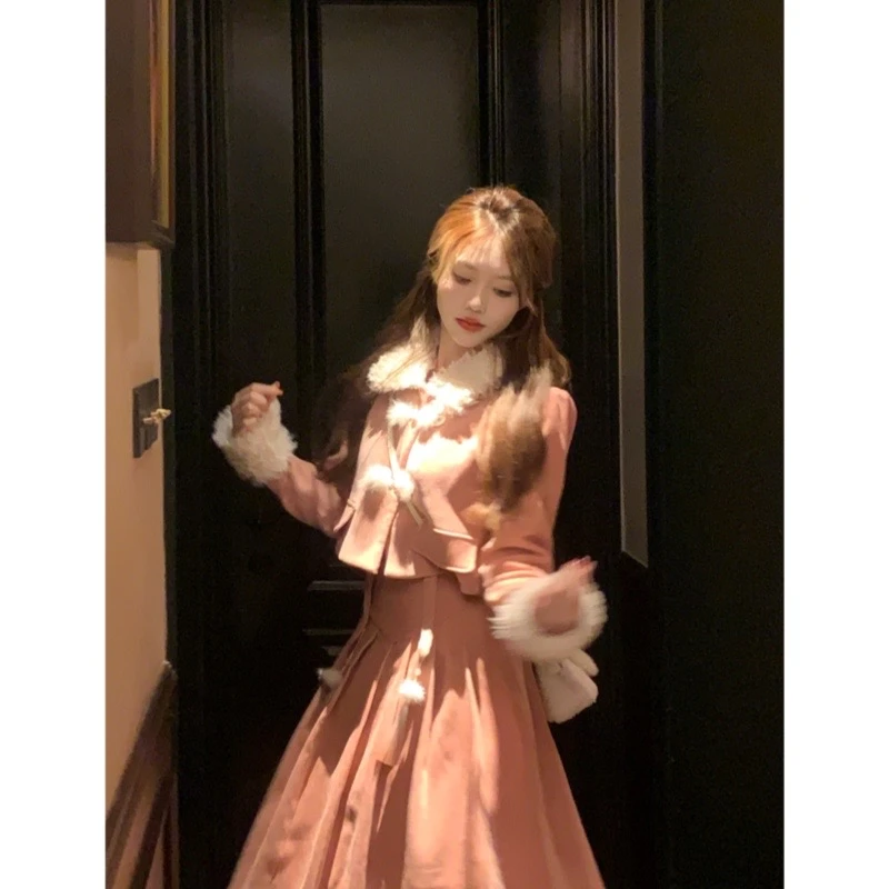 玫瑰少女 秋冬甜美显瘦设计感长袖短外套半身裙R1311C