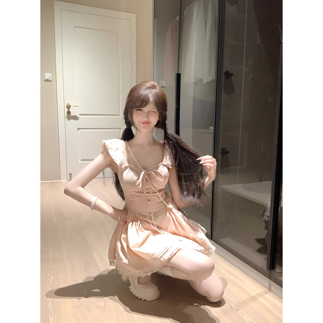 瑞茜·威瑟斯 星光芭蕾 夏季收腰法式纯欲感公主连衣裙R2090L