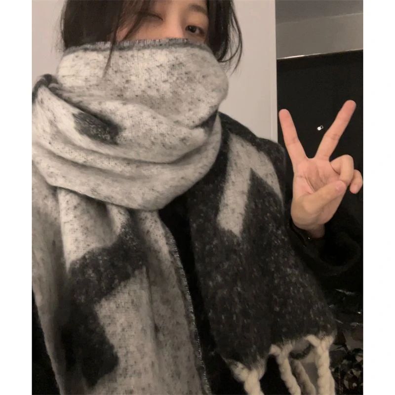 陷进去的大围巾灰色高级毛加厚保暖秋冬防寒男女韩系百搭时尚情侣