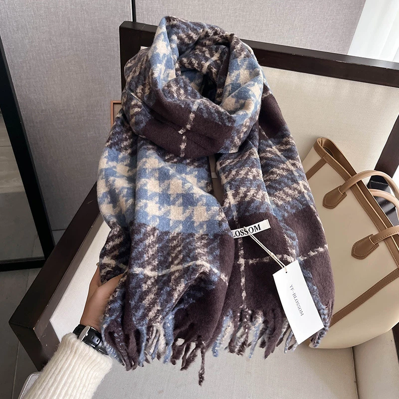 2023韩版格纹新款围巾围脖学生秋冬加厚保暖御寒情侣围脖披肩两用