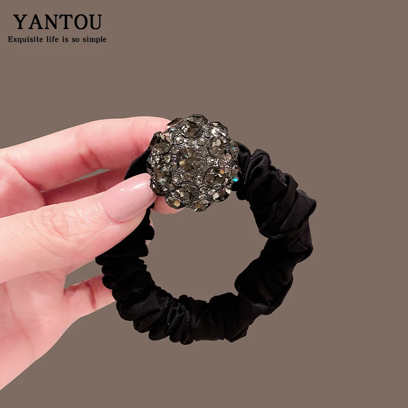 发圈发绳时尚OL女朋克轻奢ins发饰皮筋黑色精致简约满钻