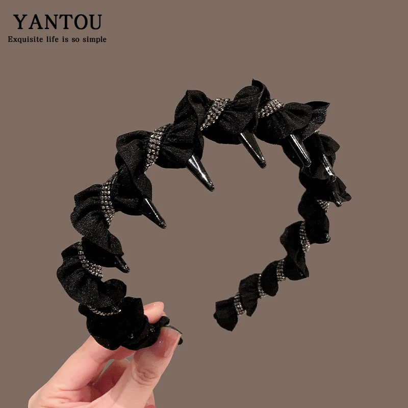 森系仙美黑色缠绕布艺发箍女2024新款气质高级感压发带齿防滑头箍