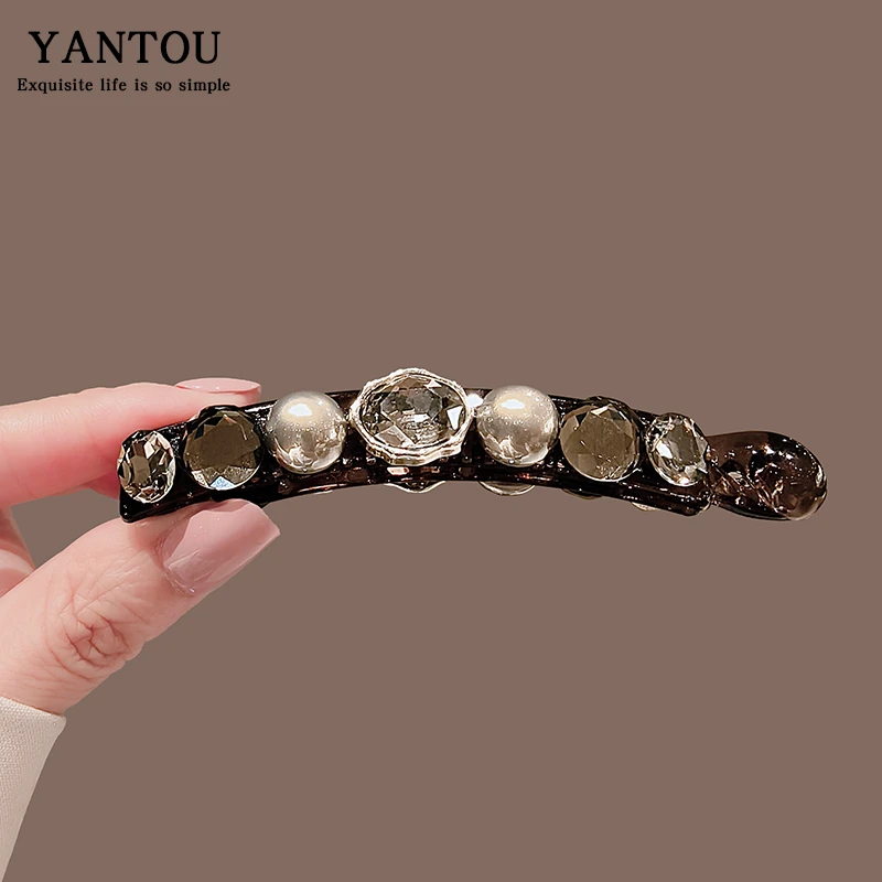 气质水晶竖夹香蕉夹韩国新款发饰高级感水钻马尾夹发夹优雅发卡女