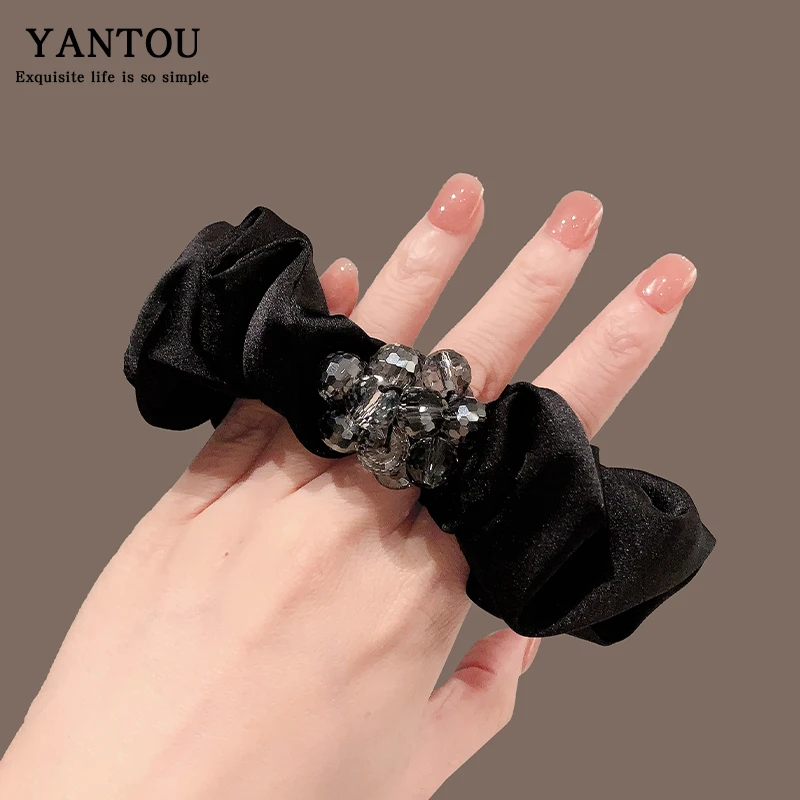 气质高级感水晶黑色发绳女2024新款盘发丸子头大肠发圈扎头发头绳