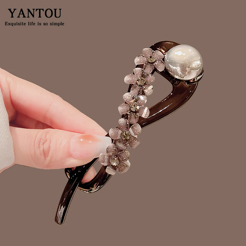 桃之夭夭发夹女款新中式花朵扭扭夹后脑勺盘发抓夹头饰发卡一字夹