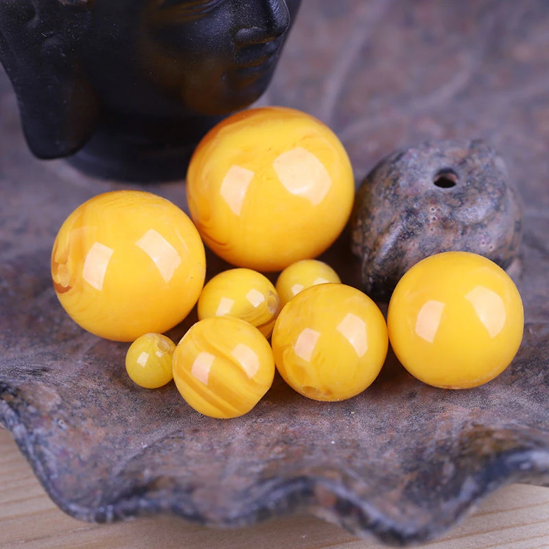 鸡油黄合成蜜蜡散珠子DIY手工配珠仿蜜蜡圆珠 半成品佛珠树脂袋装