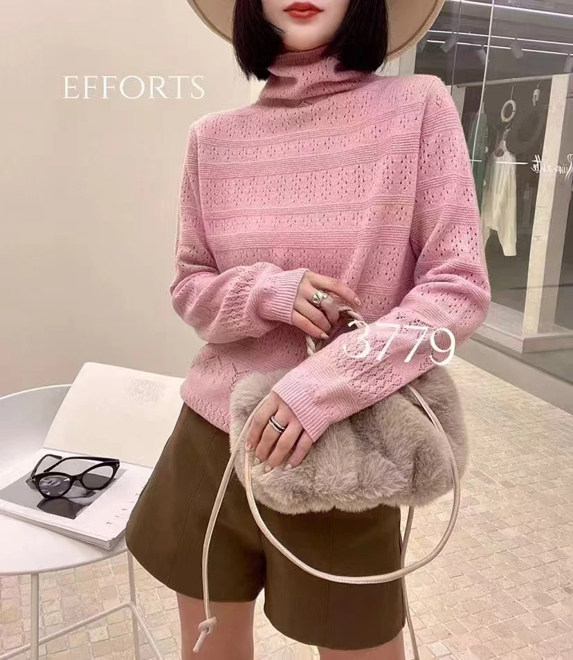 2024秋冬新款100%纯羊毛衫堆堆领毛衣针织衫