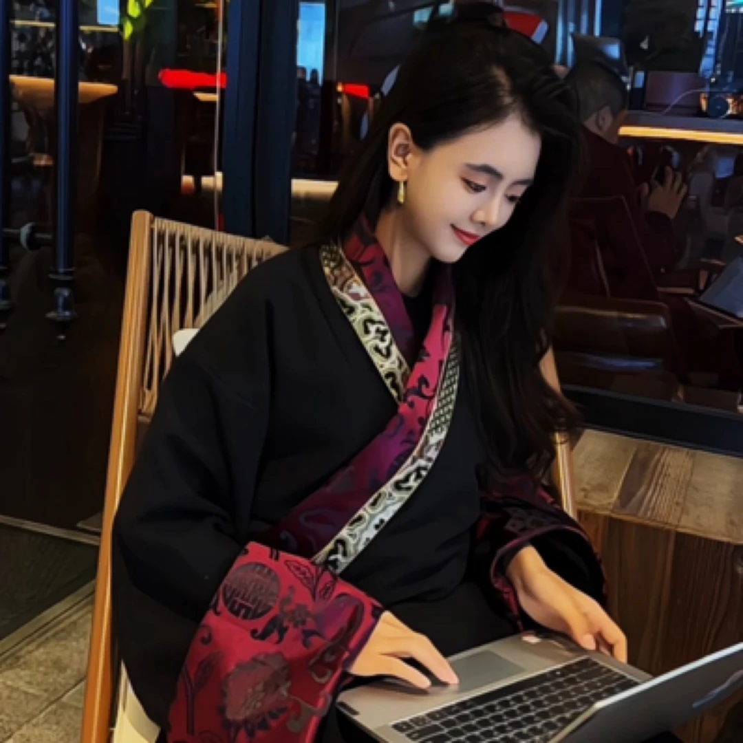 高级百搭气质《双层领小藏袍》藏装 黑色《送腰带》