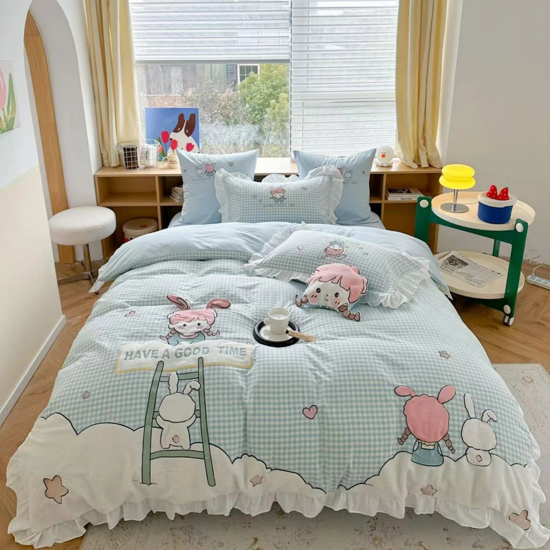芊禾梦 兔子姑娘 全棉水洗棉100%纯棉四件套三件套小清新可爱风