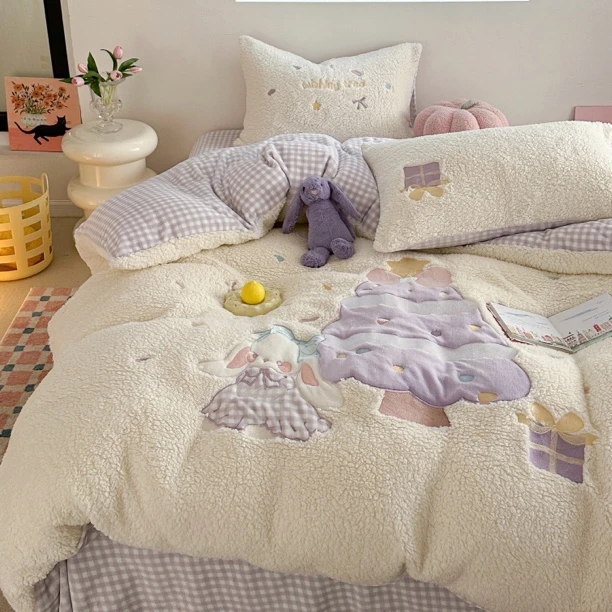 芊禾梦 圣诞兔 新款保暖羊羔绒牛奶绒四件套三件套可爱风！
