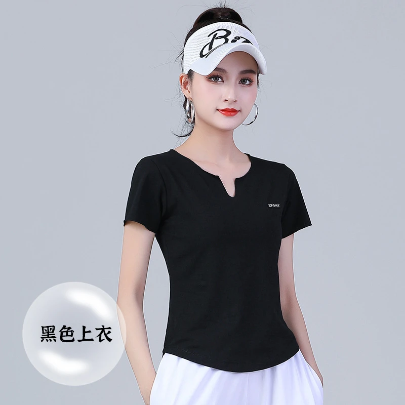 杨丽萍运动服女夏休闲大红健身操跳舞广场舞服装时尚新款短袖上衣