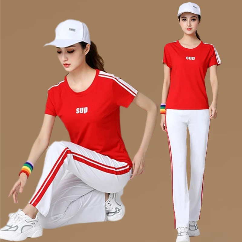 2025杨丽萍广场舞时尚运动服装新款套装夏季短袖T恤健身曳步舞衣