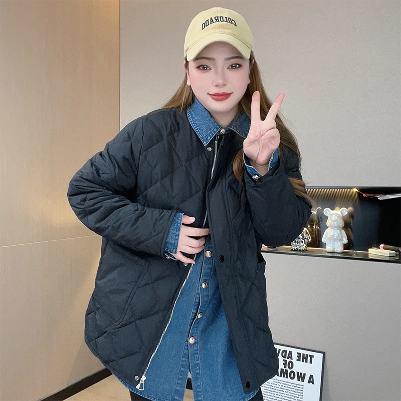 80393   冬季宽松黑色保暖羽绒服菱格加厚休闲百搭