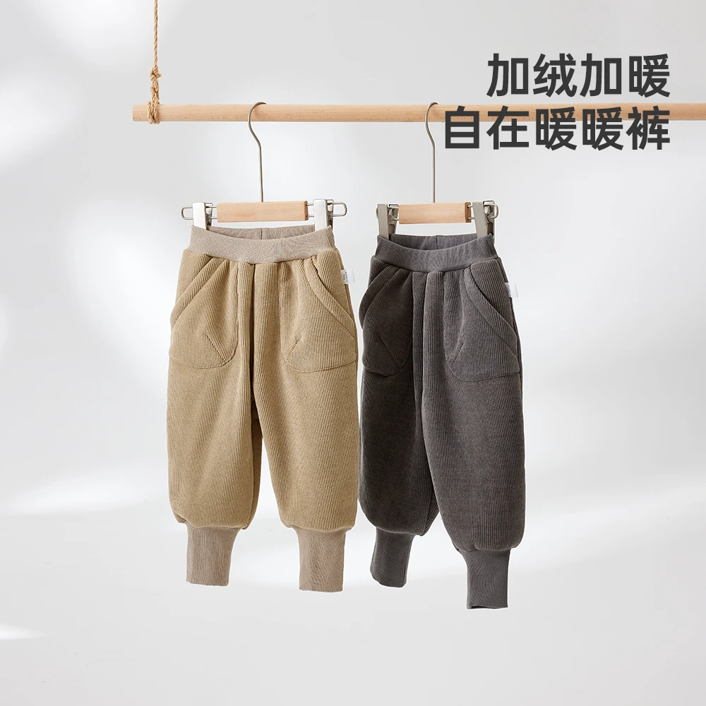 wellber/威尔贝鲁束脚加绒长裤儿童加厚外穿保暖秋冬休闲裤