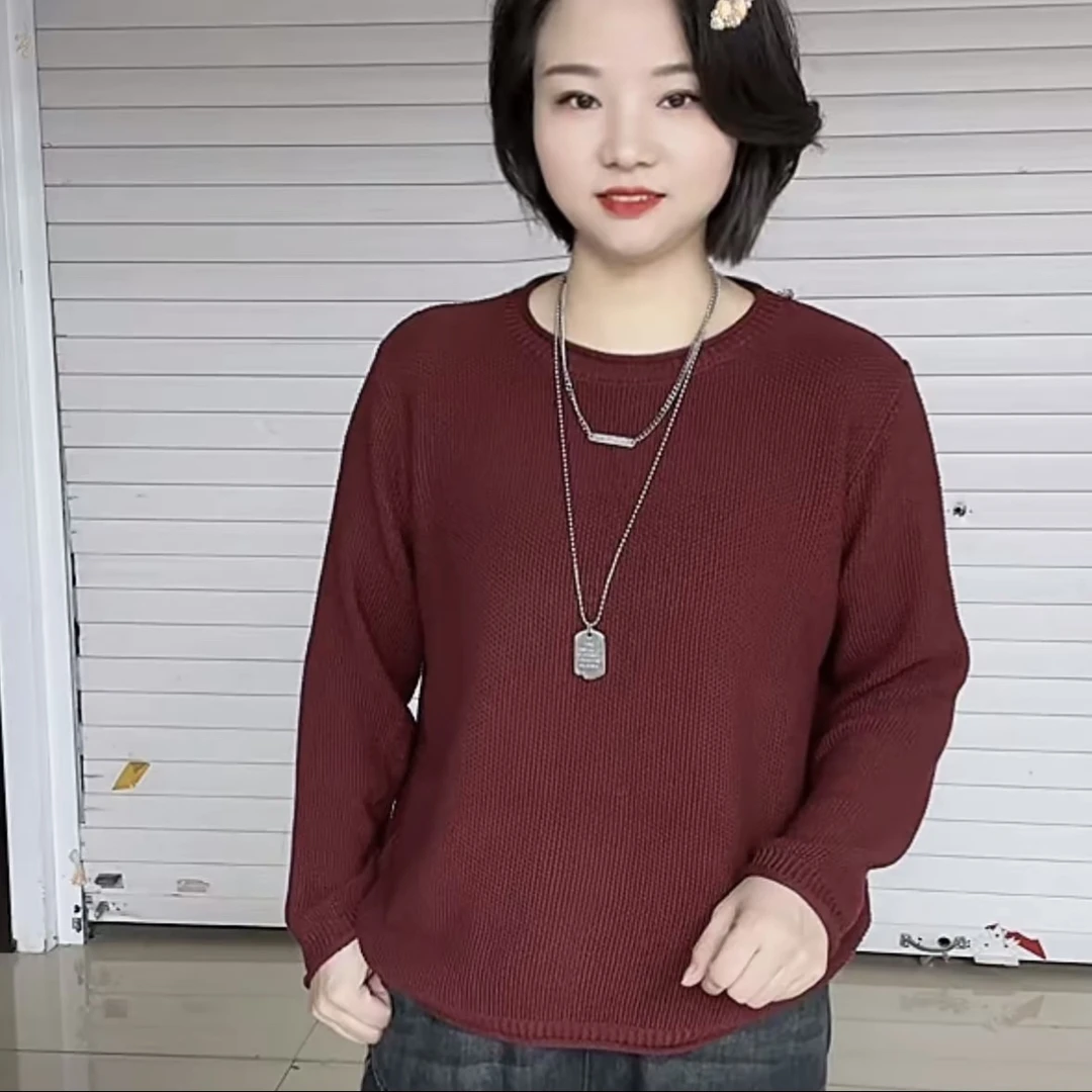 秋款纯色长袖针织衫卷边设计洋气时尚上衣