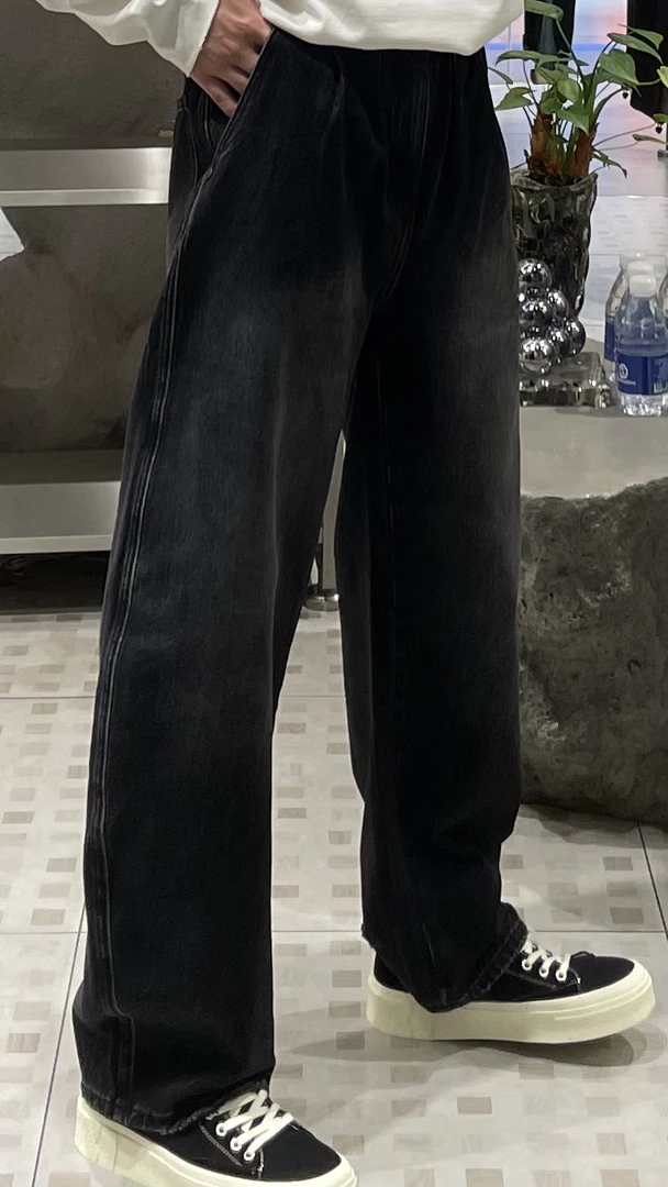 美式高街水洗牛仔裤男士直筒宽松微喇长裤休闲裤子