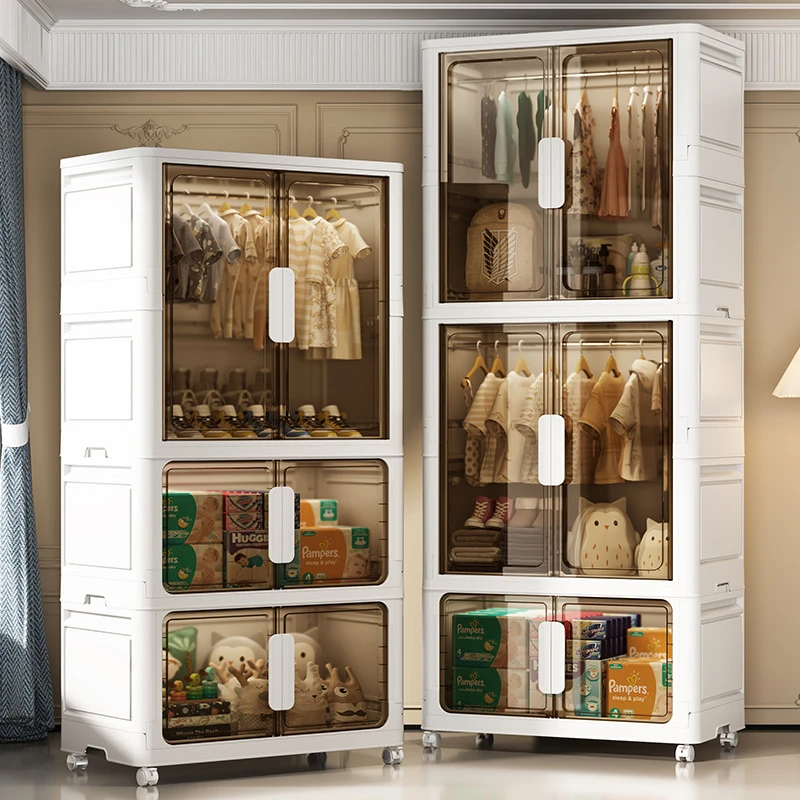 60/80CM宽婴儿挂衣家用储物柜简易双开门卧室宝宝衣柜收纳柜多层