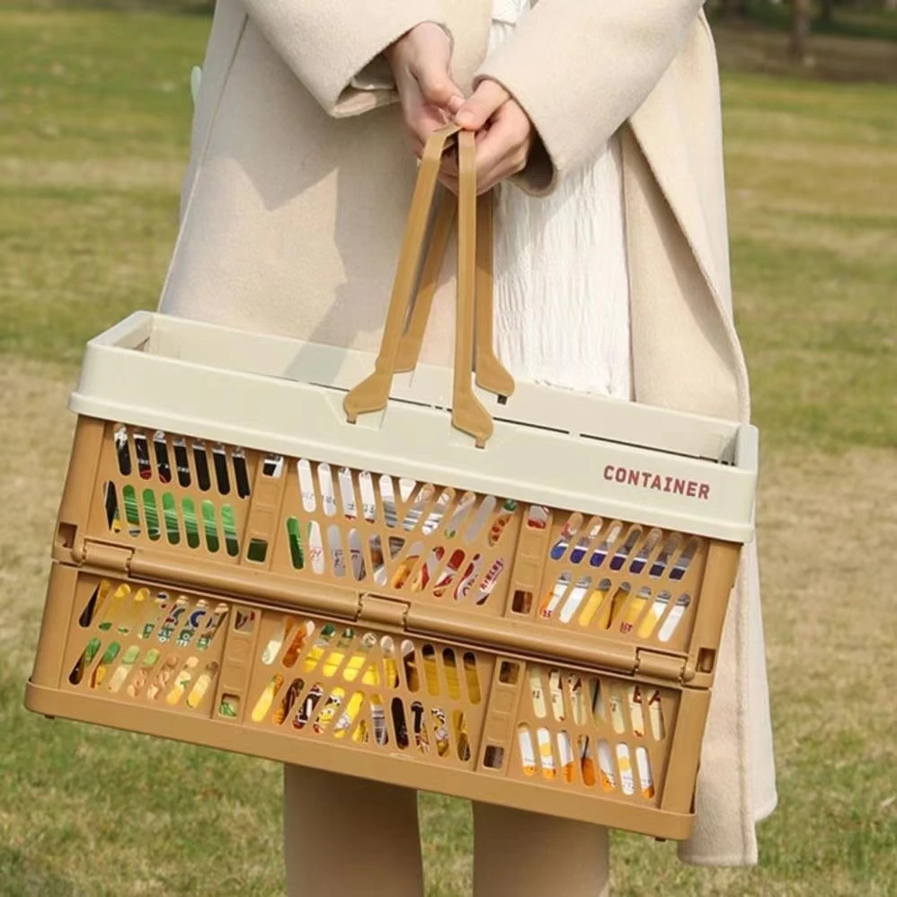 可折叠购物篮野餐篮折叠收纳篮户外露营必备用品手提超市购物菜篮