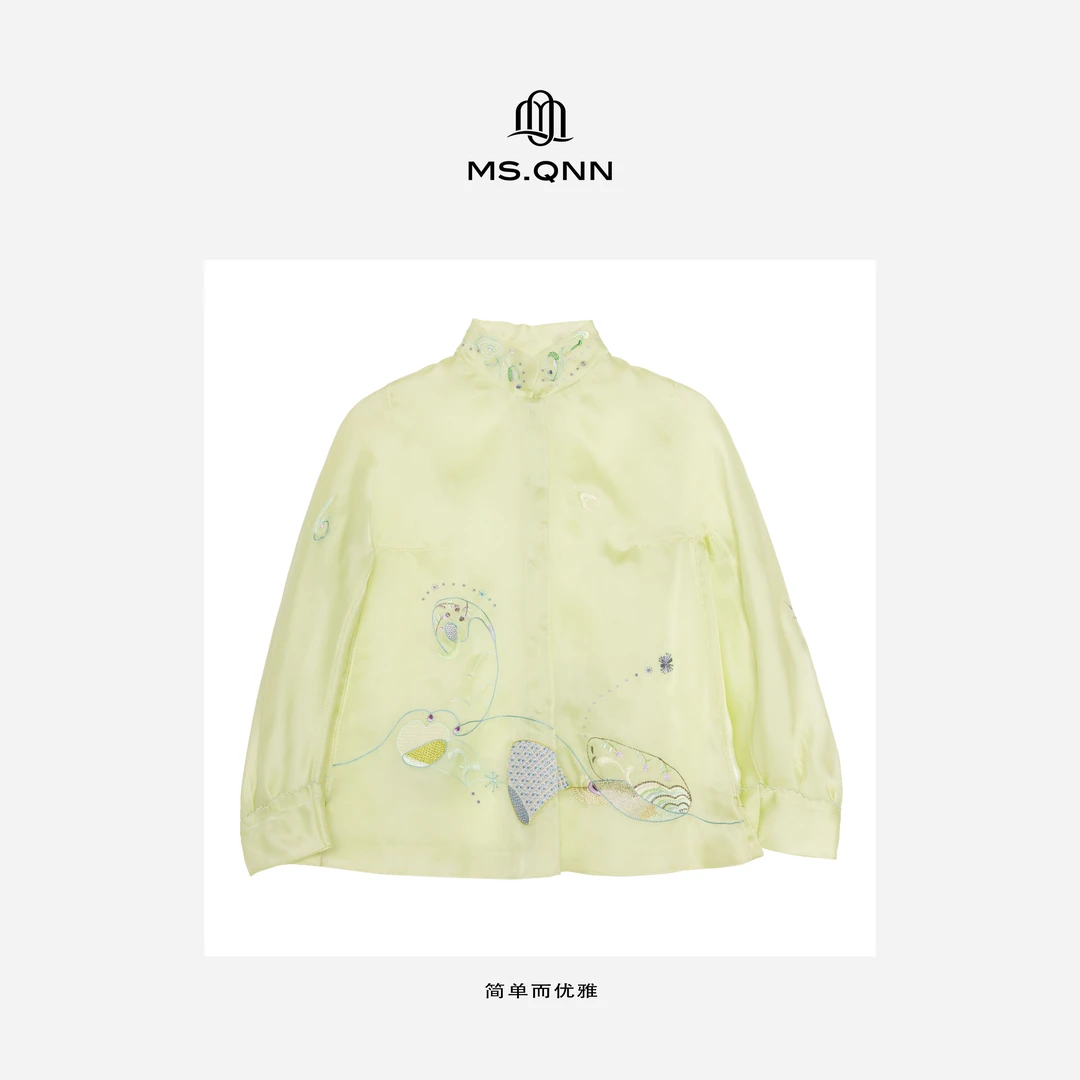 Ms.Qnn“夏姿重工” 100桑蚕丝重工刺绣立领长袖衬衫 36T208