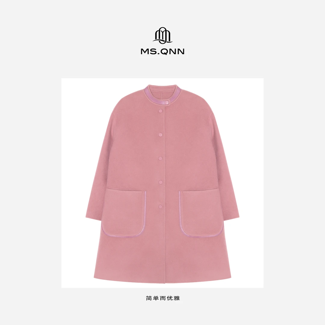 Ms.Qnn“桃李芬芳”100%羊毛气质百搭优雅宽松时尚双面呢大衣35C750