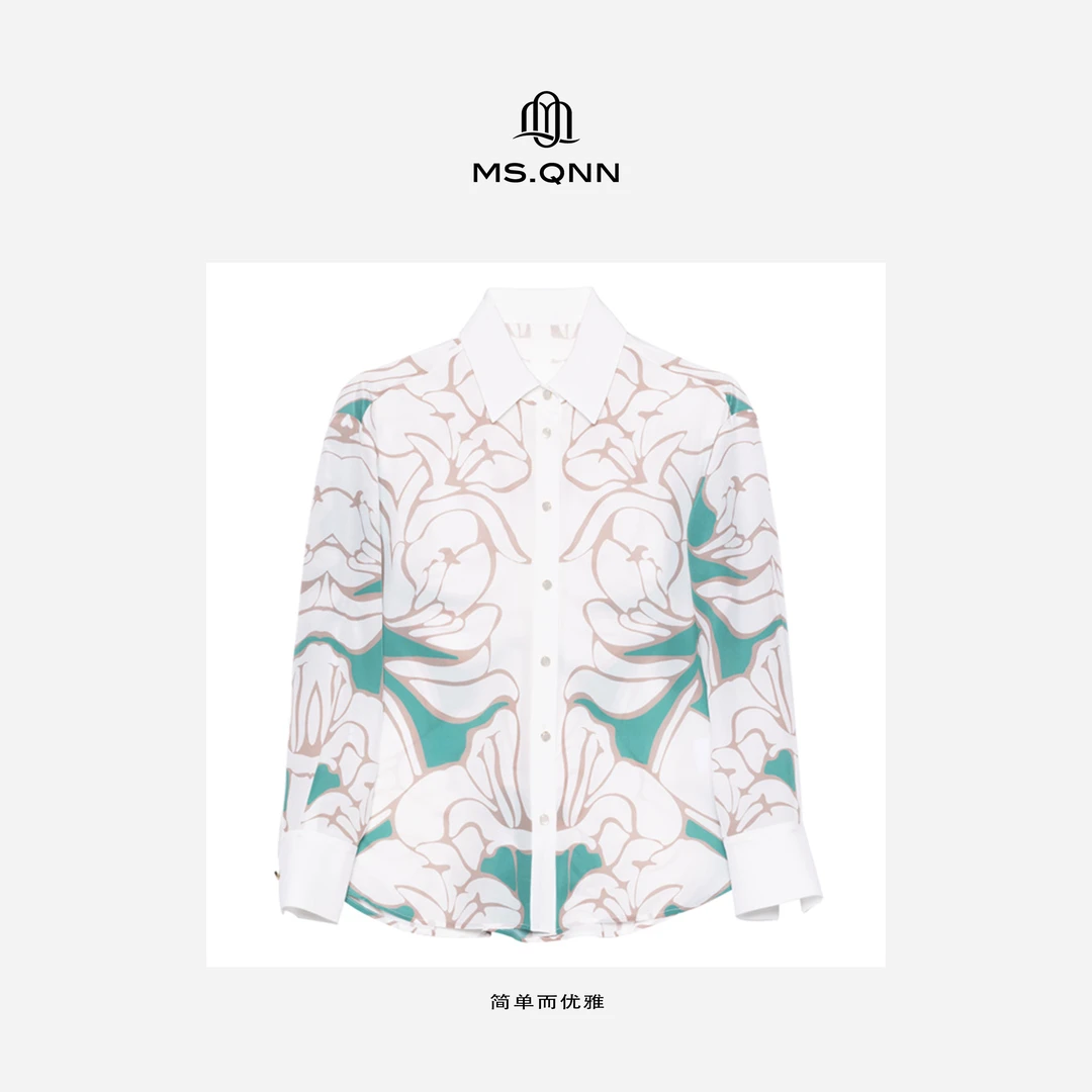 Ms.Qnn“麦克丝”100桑蚕丝印花百搭时尚INS轻奢通勤长袖衬衫36T015