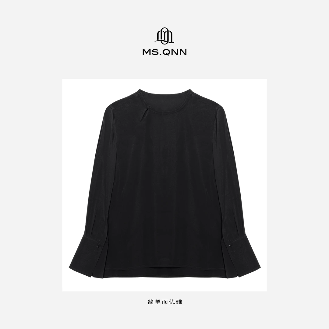 Ms.Qnn“湖畔”  复古盘扣圆领开叉长袖上衣 36T406