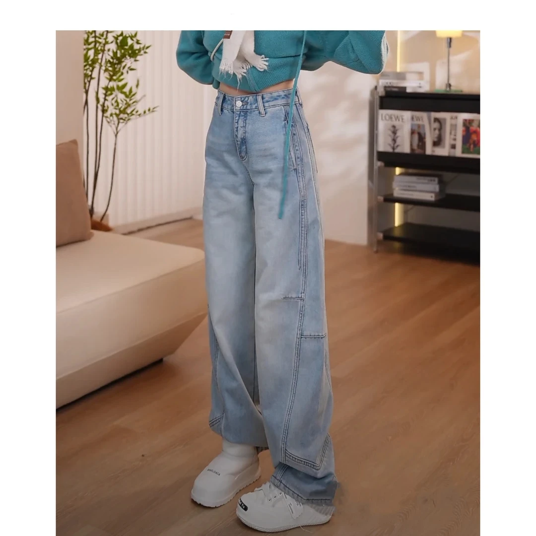 加绒款『超能力』2024秋冬加绒休闲拼接时尚百搭阔腿牛仔裤