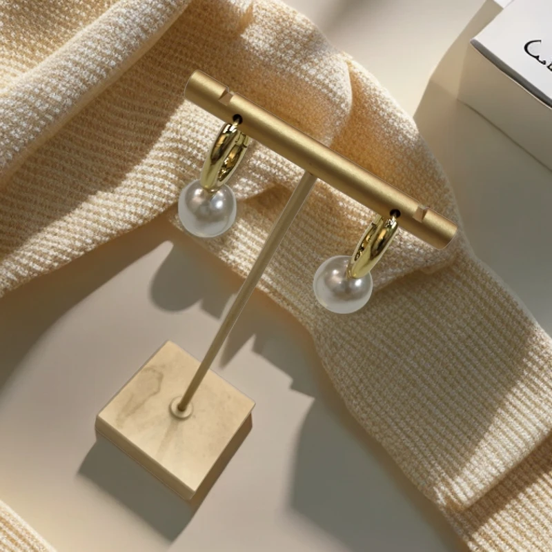 合金仿珍珠耳饰 金色圆圈大珍珠耳环-果梓903